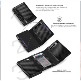 Galleriashop Credit Card Holder with RFID Protection - Slim Men's Wallet - Aluminium Men's Card Holder with Coin Pocket - Small Carbon Fibre Wallet | Slim Wallet Credit Card Holder with RFID