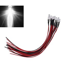 MOTOKU 10x 12V White LED Light Individual Single Bulb with Attached 9" Wire Bright DC