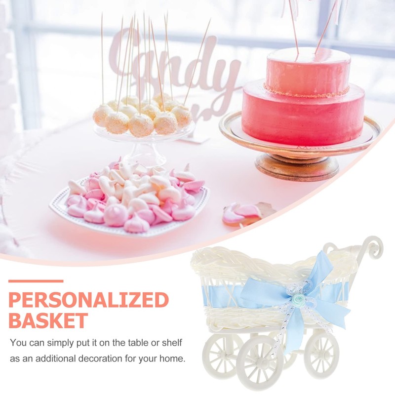 STOBOK Adorable Baby Shower Centerpiece, Mini Decorative Stroller Carriage Basket