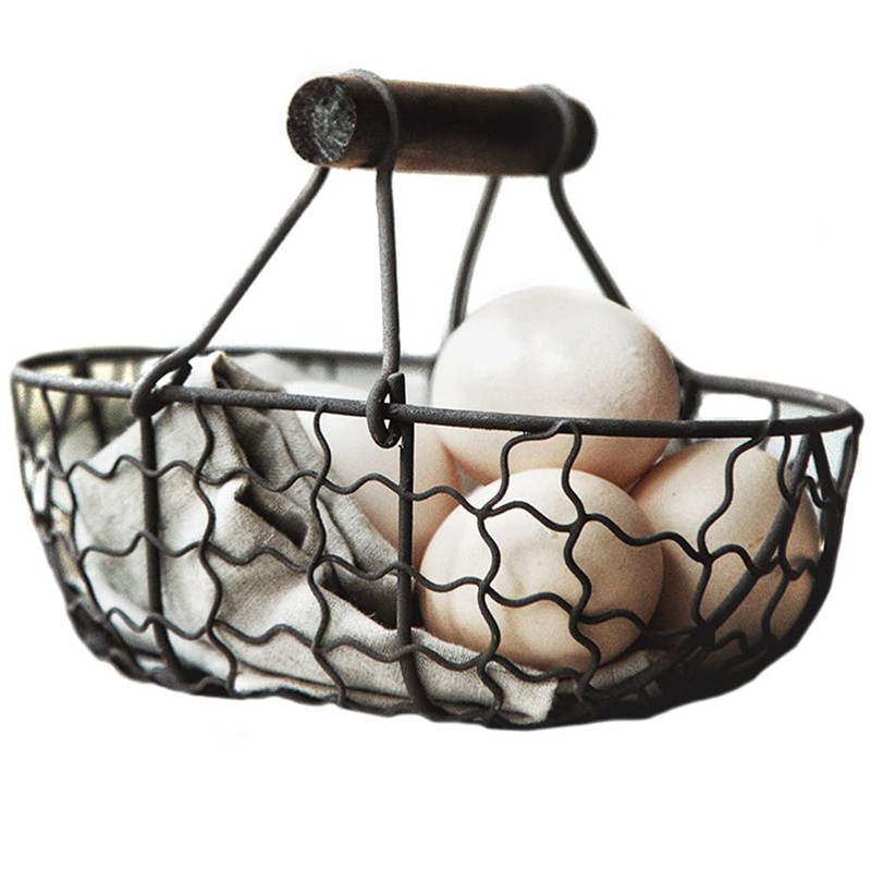 Angoily Wire Egg Basket with Wooden Handle Egg Collection Basket