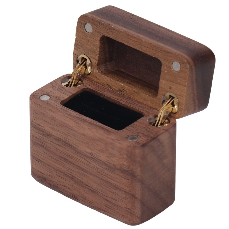 Ring Box Walnut Magnetic Cover Inlay Fleece Portable Wooden Wedding