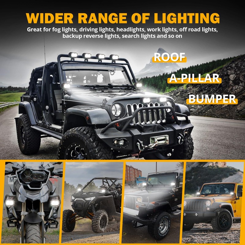 Auxbeam 4 Inch LED Light Pods, 60W Square Offroad Driving