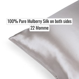 22 Momme 100% Mulberry Silk Pillowcase Cover (50x75CM 1 Piece) for Hair and Skin Hidden Zipper Naturally Hypoallergenic Both Sides TRÈSILK (Gray)