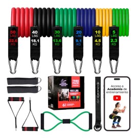 BOLD TRIBE Set Completo Tribe Pack Con 14 Piezas - 6 Ligas de Resistencia Tubulares - 155 Lbs de Resistencia Combinada - Gym en Casa, Cross Training y Rehabilitación - Ideal para Entrenamiento en Casa