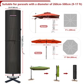 LAMUNI Parasol Protective Cover for Cantilever Parasol Cover for Garden Umbrella Cover for Parasols Cover up to 4-5 m Cantilever Parasol / Stand Umbrella Waterproof Parasol Cover with Rod 280 x 60 /