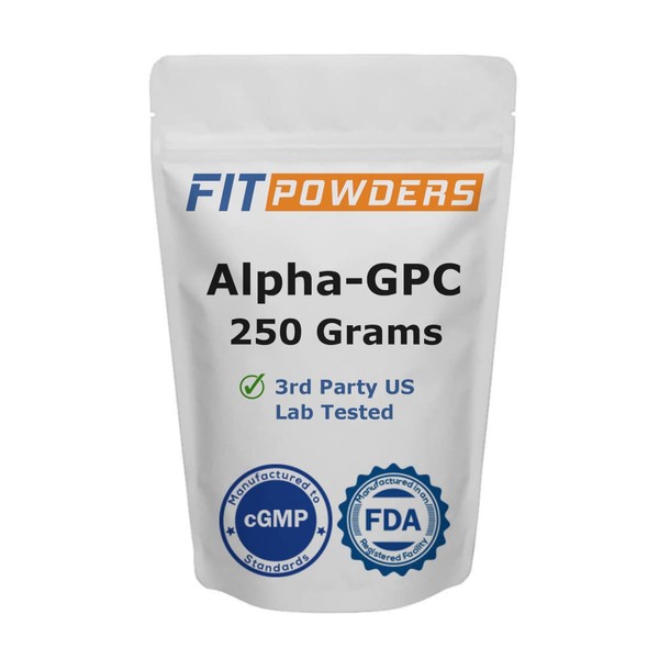 FitPowders Alpha-GPC Powder 250 Grams Choline, Non-GMO, Vegan, Third Party Tested, Support Memory and Focus, with Scoop