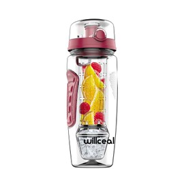 Fruit Infuser Water Bottle 32oz Durable with Detachable Ice Gel Ball,Large - BPA Free Tritan, Flip Lid, Leak Proof Design - Sports, Camping (Deep Red)