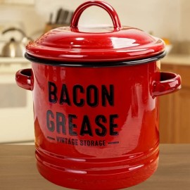 One, Oil Pot, Enamel Grease Container With Lid, Vintage Large Capacity Oil Storage Tank, Country Kitchen Decorationcolor: white - A set of