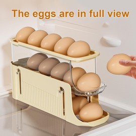 Egg Holder for Refrigerator, Automatic Roll Egg Holder, Fridge Organiser, Space-saving Egg Container for Fridge, Free Disassembly, Easy to Clean
