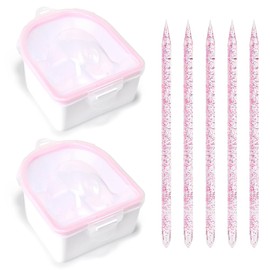 Rolabling Nail Soaking Bowl Set 2PCS Nail Soak Off Bowl with 5PCS Acrylic Sticks Cuticle Pusher Manicure Remover Tool Kit (pink)