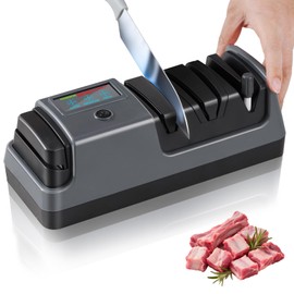 5-in-1 Professional Electric Knife Sharpener with LCD Screen, 3 Rotational Speeds Adjustable, 100% Diamond Abrasives - Ideal for Straight, Serrated, Meat Cleaver, Ceramic Knives, Scissors & Axes