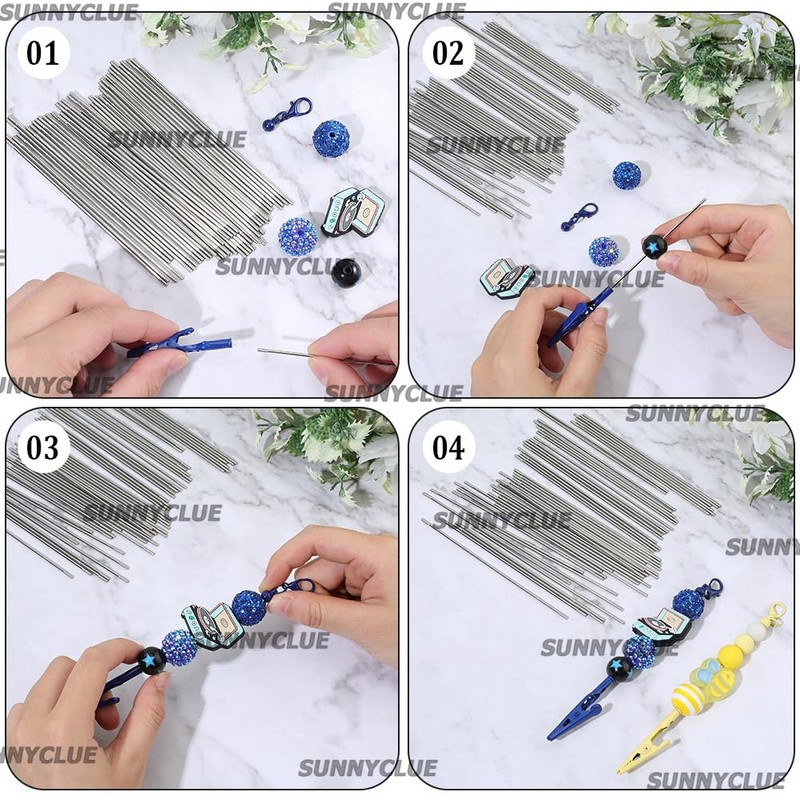 SUNNYCLUE 1 Box 50Pcs 117mm Pen Extender Rods Beadable Pen