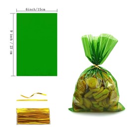 FAZHBARY 100 PCS Green Cellophane Bags Treat Bags Plastic Bags Holiday Cellophane Treat Bags Party Favor Bags