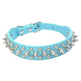 Dogs Kingdom 10"-24" Length Soft Leather Mushrooms Rivet and Spikes Studded Adjustable Buckle Pet Puppy Dog Collar for Small Medium Large Dogs Breeds Blue XXL