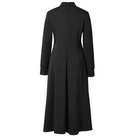 Church Clergy Dress for Women Minister Spring/Autumn Long Sleeve Loose Elegant Dress with Tab Insert Stand Collar Black