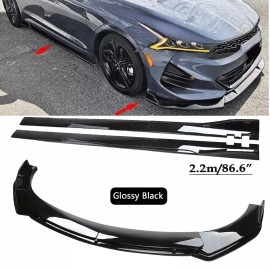 Unbranded Front Bumper Lip Spoiler Splitter Side Skirt FOR KIA K5 2021-2024 Gloss Black