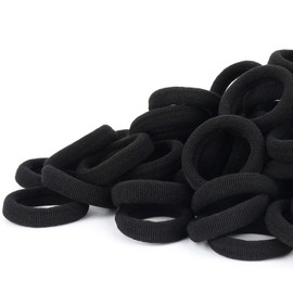 Black Seamless Hair Ties – Cotton Hair Bands – Tiny Elastics Ponytail Holders for Toddlers, 1 Inch in Diameter, Black, by Nspring