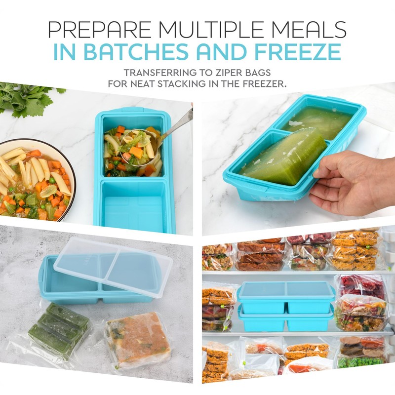 XOMOO Silicone Freezer Tray With Lid-Soup Freezer Container molds-2-cup Extra