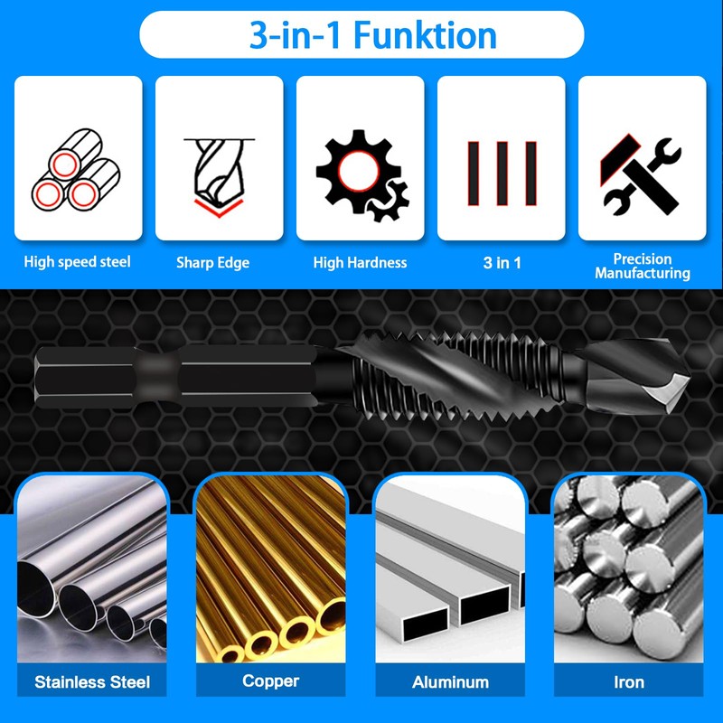 DKIBBITH 6 Packs M6 Combination Drill & Taps Bit Set,