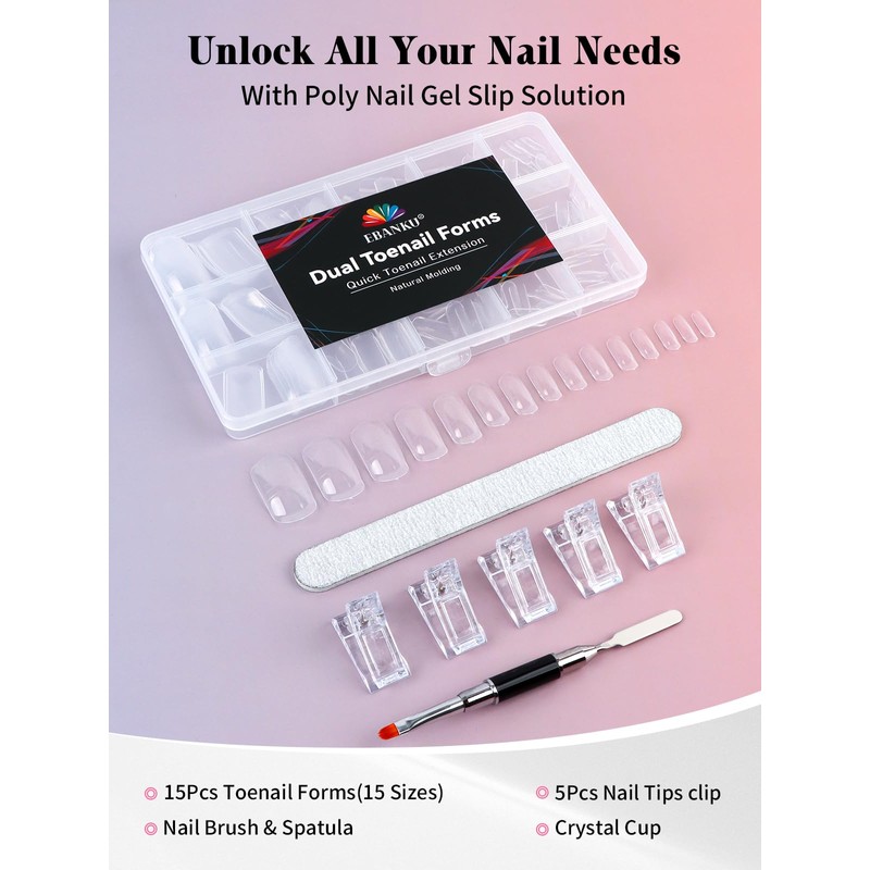 EBANKU 150PCS Poly Gel Nail Forms for Toes, Long Square