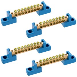 4 Pack 6 Position Neutral Bus Bar Terminal Block, Blue Insulated Electrical Bus Bar with Screws for Distribution and Breaker Boxes