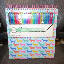Craft Smith Dachshund Dog Spiral Sketch Pad Paper & 25 Gel Pens 100 Sheets 12" x 12" NEW