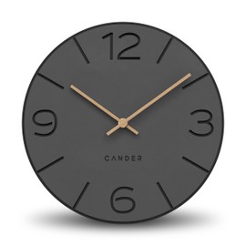 Cander Berlin MNU 2630 Y Wall Clock Silent No Ticking 30 cm Analogue Living Room Modern Vintage Grey Black Wooden Hands