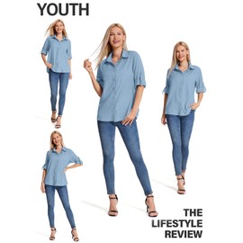 yeyity Camicia da donna con protezione UV, a maniche lunghe, ad asciugatura rapida, per escursioni, per vacanze in spiaggia, elegante, Blu 01., M