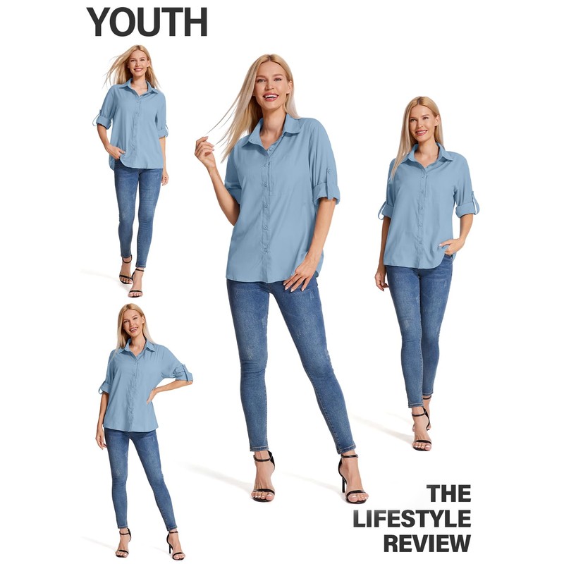 yeyity Camicia da donna con protezione UV, a maniche lunghe,
