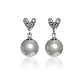 Silver Heart Ball Dangle Stud Earrings for Women 925 Sterling Silver Post Pin Hypoallergenic Imitation Pearl Drop Dangling Fashion Y2K Wedding Valentine Mother's Day Jewelry