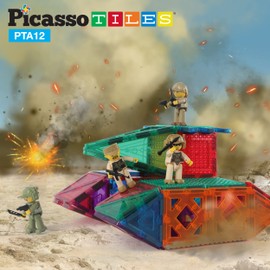 Picasso Toys Magnetic Action Figures 12 Piece Character Law Enforcement for Construction Building Block Tiles Toy Set Magnet Expansion Variety Pack Educational STEM Learning Kit Pretend Playset PTA12