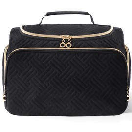 Aucuu Travel Toiletry Bag, Wash Bag with Wet and Dry Separation, Portable Cosmetic Makeup Bag with Handle, Shaving Organiser Bag, Large Cosmetic Organizer for Toiletries Accessories, Black