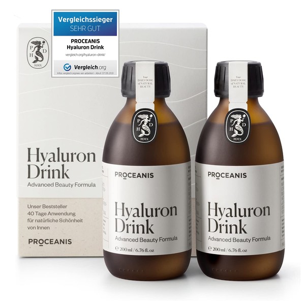 Hyaluronic Drink Comparison Winner - Natural Beauty from the Inside - 100% Vegan - Proceanis Beauty Drink - Hyaluronic Acid for Drinking (6 Weeks Treatment)