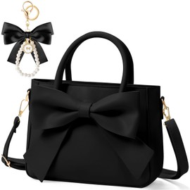 Abbylike Cute Purses for Women Leather Crossbody with Bow Charm Small Handbags with Adjustable Shoulder Strap(Black)
