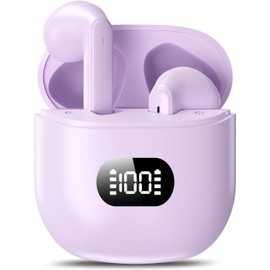 KTGEE - Auriculares inalámbricos Bluetooth 5.3, 40 horas de reproducción estéreo con visualización LED, estuche de carga IPX7, impermeables, con