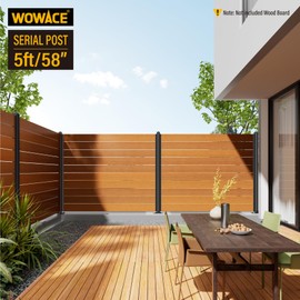 WOWACE 5ft (H/58in) Heavy Duty Fence Post - Serial Post for Outdoor Patio, Backyard and Garden Privacy Fence (2pack-Matte Black)