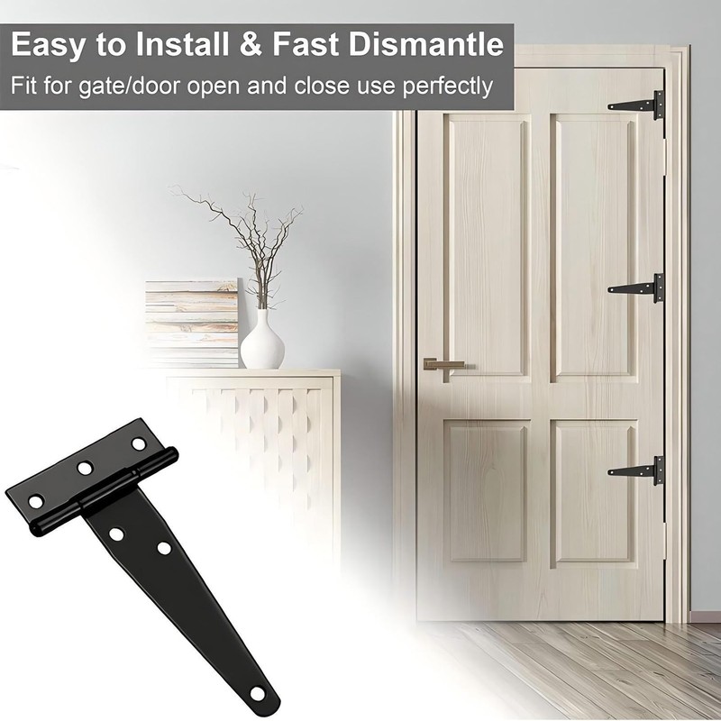 Ctyjia 2 Pcs T-Hinges, Tee Strap Black Door Hinges, with
