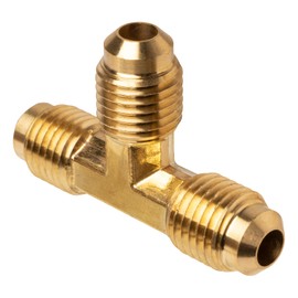 JUWO 1/4" x 1/4" x 1/4" Male Flare Tee, Brass Tube Fitting, Propane, LP and Natural Gas, Oil Copper Tube Fitting, NSF & UPC Certified