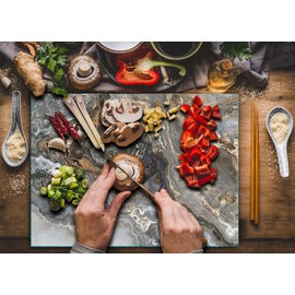 TMK Glass Chopping Board 30 x 22 cm with Marble Motif Chopping Plate Hob Cover Plate Decorative Glass