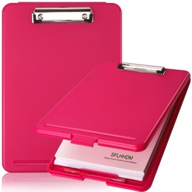 A4 Clipboards, Folder Clipboard with Storage, Folio Plastic Clipboard with Low Profile Clip, File Binder Clipboard Case, Waterproof Nursing Clipboards Foldable Document Case for Office Work -Rose red
