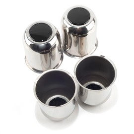 Rheedal 4Pcs 3.74inch Stainless Trailer Wheel Center Caps Push Through 3.74" Bore 4.33" Tall Hub Cap for Truck SUV RV Wheel Rim, Top Gloss Black Removable Chrome Wheel Cover