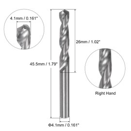 sourcing map Solid Carbide Drill Bit, 4.1mm (0.161") YG6X/C3 Micro-Grain Tungsten Carbide Jobber Twist Drill Bits Straight Shank for Drilling Stainless Steel Aluminum Metal Plastic