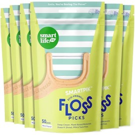 SmartLifeco Biodegradable* Dental Floss Picks - Thin Thread Tooth Flossers for Adults & Kids, Eco-Friendly Handle, Straw Wheat Toothpick Soft on Gum & Teeth, Compostable* Zero Waste Vegan, 200 Mint