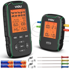 YIOU Wireless Meat Thermometer for Cooking, Digital Meat Thermometer with 4 Probes, 500FT Ultra Accurate & Fast Food Thermometer for Oven, Smoker, Green