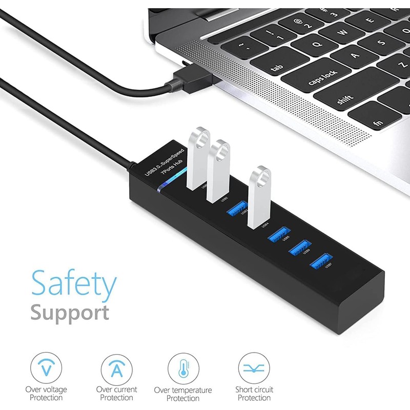 USB 3.0 Hub, 7-Port USB Data Hub Splitter for Laptop,