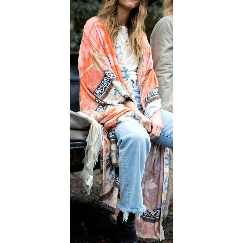 YouKD Damen Baumwoll Cardigan Bohemian Lang Kimono Beach Badeanzug Cover