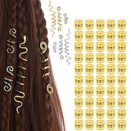 XPEX Pack of 56 hair accessories, dreadlock jewellery, hair rings, hair spiral clips, hair braid rings, adjustable metal cuffs, hair dreadlocks accessories, cuffs, hair jewellery set, hair spirals,
