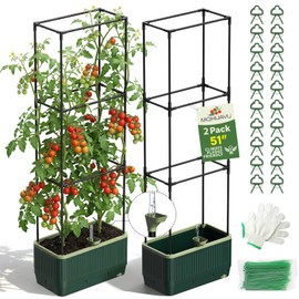 MQHUAYU 2 Pack 51" Self Watering Planter Box with Trellis, Tomato Planter Trellis for Raised Garden Bed, Tomato Cage with Visual Water Indicator, Indoor Outdoor Tomato Cages for Garden Patio
