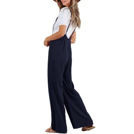 FSHAOES - Overol con tirantes para mujer, cintura alta, holgado, sin mangas, pierna ancha, tirantes delgados, largo, Azul marino, S