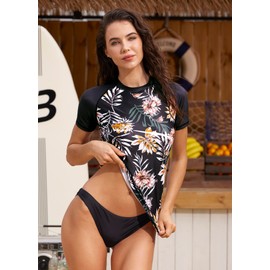 BesserBay Women's Short-Sleeved Rash Guard with Beautiful Patterns, UV Shirt Tankini, UPF 50+, S-XXL, A3, xl